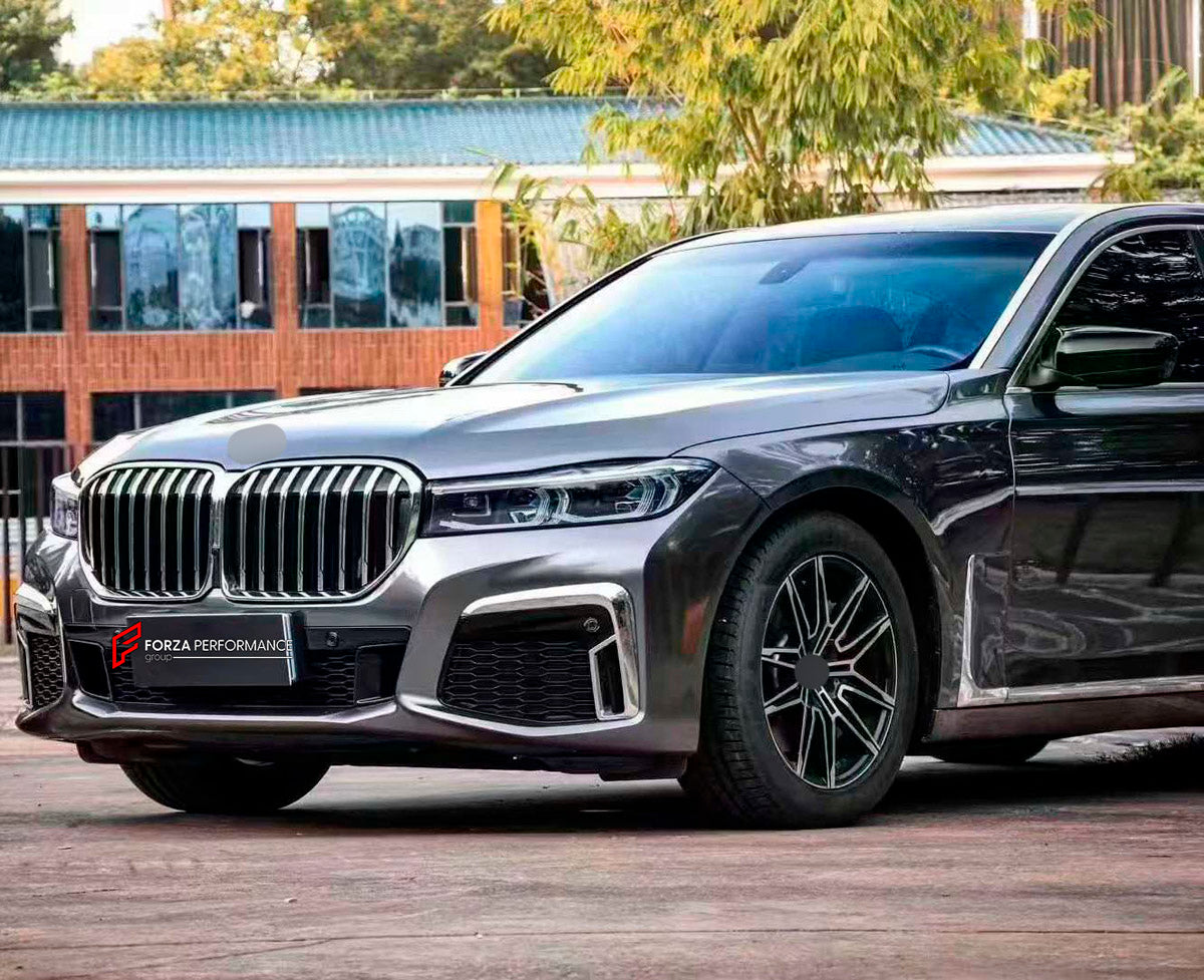 CONVERSION UPGRADE FACELIFT OLD TO NEW BODY KIT for BMW 7 Series F01 F02 2008 - 2015 to G11 G12 2015 - 2022
Set includes:

Front Lip
Front Bumper Assembly
Front Grille
License Plate
Hood Bonnet
Front Fenders
Body Side Door Moldings
Rear Diffuser
Rear Bumper Assembly
Exhaust Tips
Material: Plastic

NOTE: Professional installation is required.