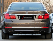 CONVERSION UPGRADE FACELIFT OLD TO NEW BODY KIT for BMW 7 Series F01 F02 2008 - 2015 to G11 G12 2015 - 2022
Set includes:

Front Lip
Front Bumper Assembly
Front Grille
License Plate
Hood Bonnet
Front Fenders
Body Side Door Moldings
Rear Diffuser
Rear Bumper Assembly
Exhaust Tips
Material: Plastic

NOTE: Professional installation is required.