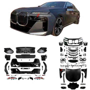 CONVERSION UPGRADE BODY KIT for BMW 7-SERIES F02 2008-2015 UPGRADE TO G70 2023

Set includes:

Front Bumper assembly
Front fenders
Hood/Bonnet
Rear fenders
Rear Bumper assembly
Rear tail lights
Rear Diffuser
Exhaust tips

Material: Plastic + Aluminum + Stainless steel

Note: Professional installation is required