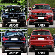 CONVERSION BODY KIT for BMW X3 F25 2010 - 2013 UPGRADE to X3 F25 LCI FACELIFT 2014 - 2017



Set includes:

Front Bumper
Front Grille
Headlights
Side Fenders
Side Skirts
Side Trims
Rear Bumper Assembly

Material: Plastic

NOTE: Professional installation is required.



Payment ►
Visa

Mastercard

PayPal with a credit card (add 4.4% at checkout)
Payoneer
Cryptocurrency
Shipment ►
By express DHL/UPS/TNT/FedEx
To the local international airport
Special line by air
Special line by the sea
To Europe and the UK b