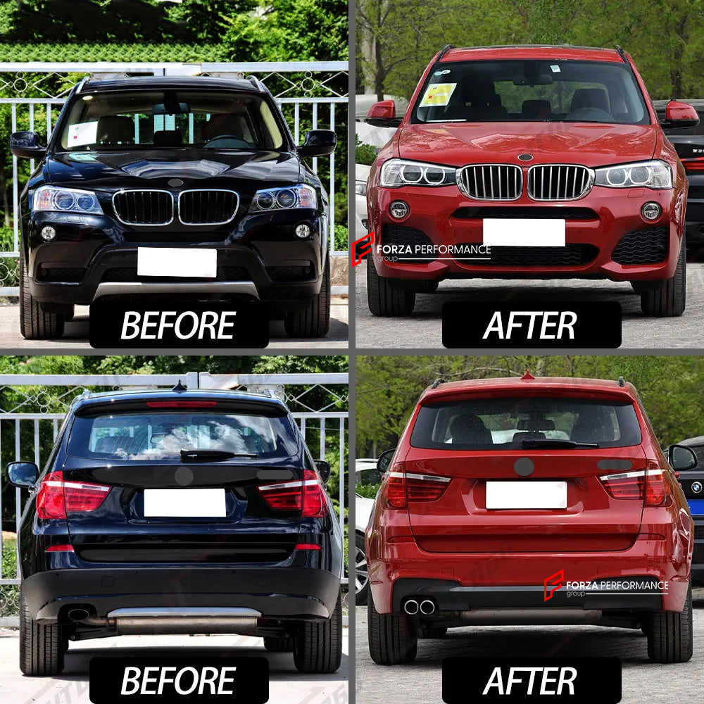 CONVERSION BODY KIT for BMW X3 F25 2010 - 2013 UPGRADE to X3 F25 LCI FACELIFT 2014 - 2017



Set includes:

Front Bumper
Front Grille
Headlights
Side Fenders
Side Skirts
Side Trims
Rear Bumper Assembly

Material: Plastic

NOTE: Professional installation is required.



Payment ►
Visa

Mastercard

PayPal with a credit card (add 4.4% at checkout)
Payoneer
Cryptocurrency
Shipment ►
By express DHL/UPS/TNT/FedEx
To the local international airport
Special line by air
Special line by the sea
To Europe and the UK b