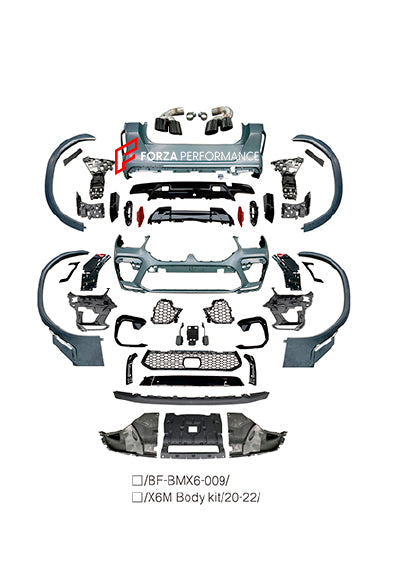 CONVERSION BODY KIT for BMW X6 G06 2019 - 2023 UPGRADE to BMW X6 M F96 2020 - 2023

Set includes:

Front Bumper
Fender Flares
Side Skirts

Rear Bumper
Rear Diffuser
Exhaust Tips

Each part of this kit can be sent separately. Please contact us if you need a specific part.

Material: Plasctic

NOTE:&nbsp;Professional installation is required

Payment ►
Visa

Mastercard

PayPal with a credit card (add 4.4% at checkout)
Payoneer
Cryptocurrency
Shipment ►
By express DHL/UPS/TNT/FedEx
To the local international a