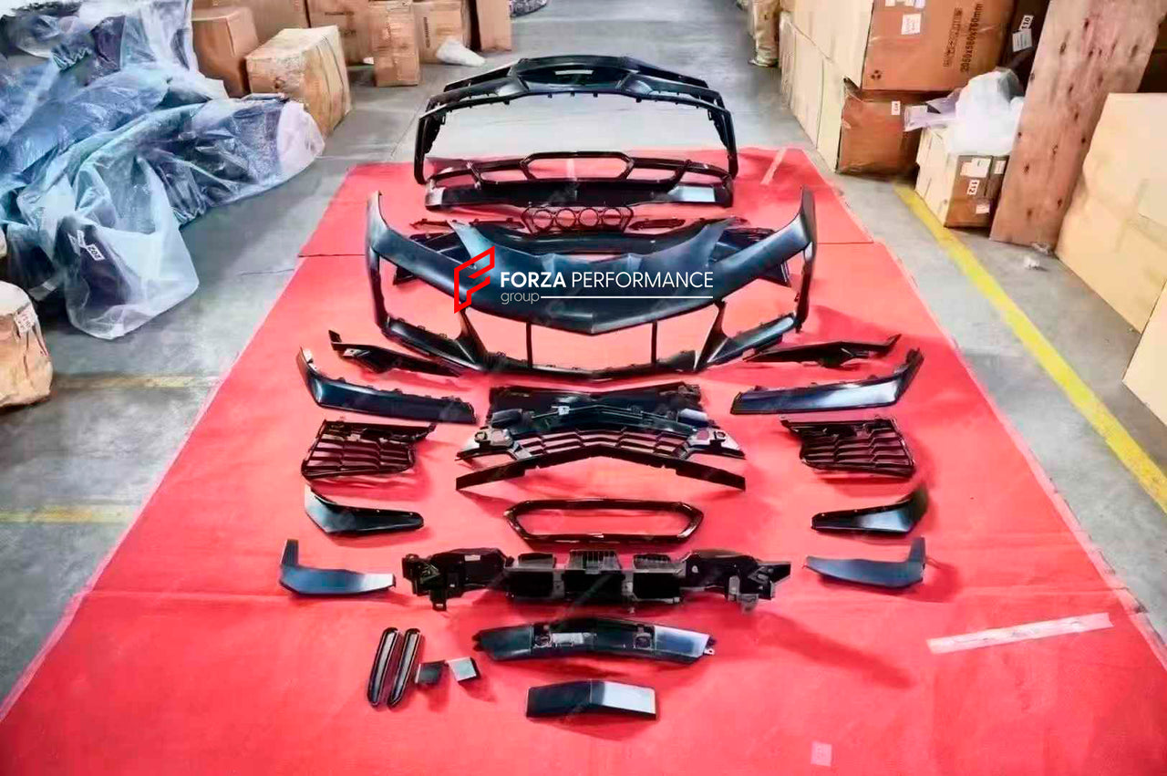 CONVERSION BODY KIT for CHEVROLET CORVETTE C8 STINGRAY 2020+ UPGRADE to Z06 FACELIFT
Set includes:
Front Bumper Assembly
Front Fenders
Air Vent Trims
Side Skirts
Rear Fenders
Rear Bumper Assembly
Rear Spoiler
Material: Plastic PP + Aluminum
Note: Professional installation is required.