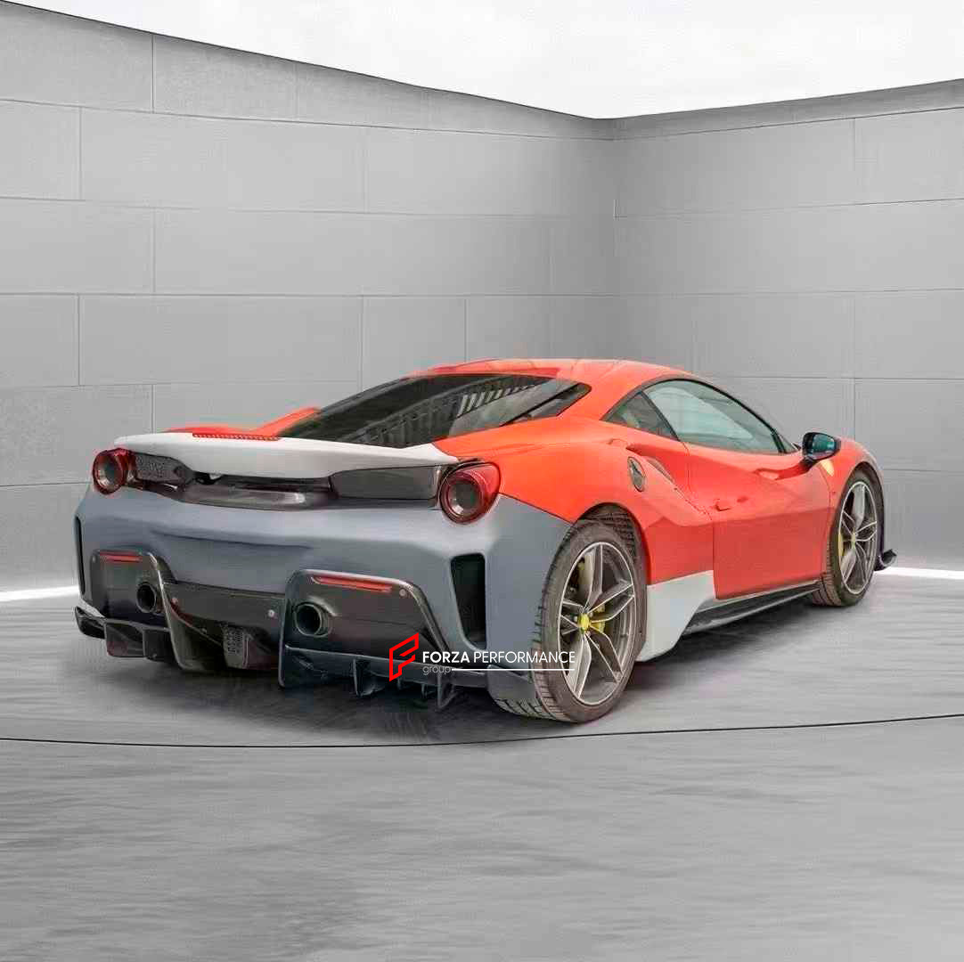CONVERSION BODY KIT FOR FERRARI 488 2015 - 2020 upgrade to PISTA

Set includes:

Front Lip
Front Bumper Mesh
Front Bumper Trims
Front Bumper with Air Vent
Front Lid with Air Vent
Central Cosmetic Cover
Cosmetic Trims
Luggage
Front Wheelhouse
Side Skirts
Air Intake Flaps Vents Cover
Gas Cap
Rear Spoiler
Rear Bumper
Rear Diffuser

Material: Plastic with Carbon

Note: Professional installation is required