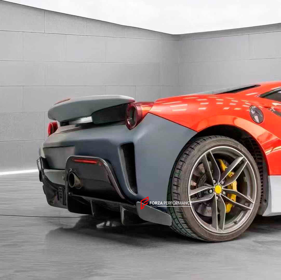 CONVERSION BODY KIT FOR FERRARI 488 2015 - 2020 upgrade to PISTA

Set includes:

Front Lip
Front Bumper Mesh
Front Bumper Trims
Front Bumper with Air Vent
Front Lid with Air Vent
Central Cosmetic Cover
Cosmetic Trims
Luggage
Front Wheelhouse
Side Skirts
Air Intake Flaps Vents Cover
Gas Cap
Rear Spoiler
Rear Bumper
Rear Diffuser

Material: Plastic with Carbon

Note: Professional installation is required