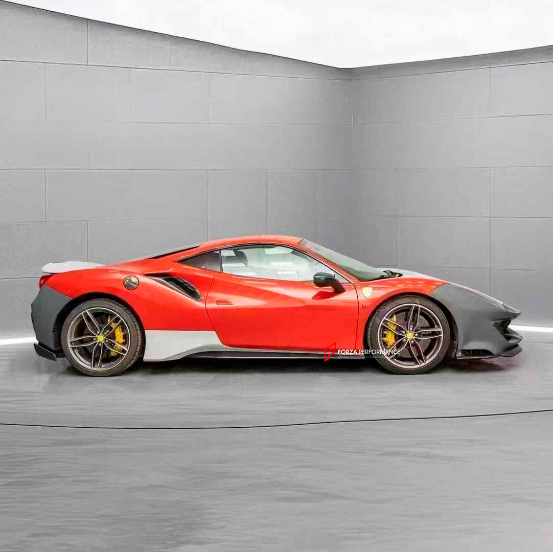 CONVERSION BODY KIT FOR FERRARI 488 2015 - 2020 upgrade to PISTA

Set includes:

Front Lip
Front Bumper Mesh
Front Bumper Trims
Front Bumper with Air Vent
Front Lid with Air Vent
Central Cosmetic Cover
Cosmetic Trims
Luggage
Front Wheelhouse
Side Skirts
Air Intake Flaps Vents Cover
Gas Cap
Rear Spoiler
Rear Bumper
Rear Diffuser

Material: Plastic with Carbon

Note: Professional installation is required