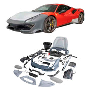 CONVERSION BODY KIT FOR FERRARI 488 2015 - 2020 upgrade to PISTA

Set includes:

Front Lip
Front Bumper Mesh
Front Bumper Trims
Front Bumper with Air Vent
Front Lid with Air Vent
Central Cosmetic Cover
Cosmetic Trims
Luggage
Front Wheelhouse
Side Skirts
Air Intake Flaps Vents Cover
Gas Cap
Rear Spoiler
Rear Bumper
Rear Diffuser

Material: Plastic with Carbon

Note: Professional installation is required