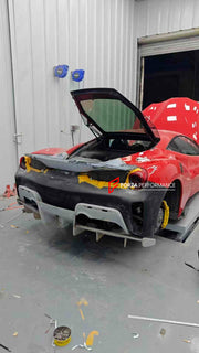 CONVERSION BODY KIT FOR FERRARI 488 2015+ upgrade to PISTA.

Set includes:

Front bumper
Carbon front lip
Carbon hood/bonnet
Carbon side skirts add-ons
Rear bumper
Carbon rear diffuser
Rear decklid spoiler

Material: Plastic

Note: Professional installation is required