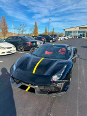 Conversion body kit Ferrari 488 Pista for Ferrari 488 2015+

Set include:

Front bumper
Carbon front lip 
Carbon hood/bonnet
Carbon side skirts add-ons
Rear bumper
Carbon rear diffuser
Rear decklid spoiler
Material: Autoclaved fiberglass and dry carbon fiber

Note: Professional installation is required

Production time: 14 Days