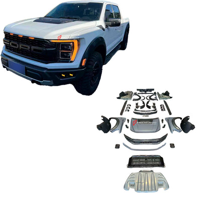 CONVERSION BODY KIT for FORD F150 2021 - 2024 UPGRADE to FORD F150 RAPTOR FACELIFT

Set includes:

Front Bumper Assembly
Hood/Bonnet
Front Wide Fenders
Wheel Arches
Side Steps
Rear Fender Flares
Rear Trunk Panels
Rear Wide Fenders
Rear Diffuser
Rear Bumper

Material: Stainless Steel, Aluminium, Plastic

NOTE: Professional installation is required.&nbsp;

Each part can be sent separately. If you need, please contact us.

Payment ►
Visa
Mastercard
PayPal with a credit card (add 4.4% at checkout)
Payoneer
Cryp