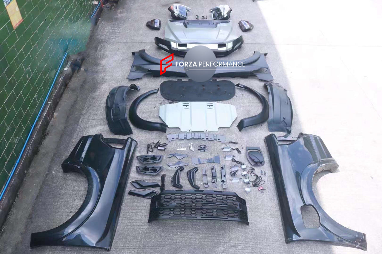 CONVERSION BODY KIT FOR FORD RANGER 2012-2021 UPGRADE TO F-150 RAPTOR 2021  Set includes:  Front Bumper Front Grille Front Hood Headlights Fender Flares Side Fenders Rear Bumper Tail Lights
