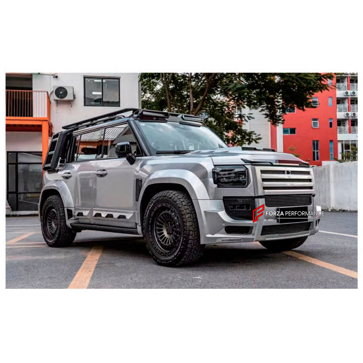 CONVERSION BODY KIT for JETOUR T2 TRAVELLER 2024+ UPGRADE to LAND ROVER DEFENDER L663 2020+ FORZA PERFORMANCE custom fit LM Style
Set includes:

Front Lip
Front Bumper Assembly
Front Grille
Hood Bonnet
Roof Light Bar
Front Fenders
Fender Flares
Rear Fenders
Roof Spoiler
Tail Lights
Rear Bumper Assembly
Rear Diffuser
Exhaust Tips
Material: Plastic

NOTE: Professional installation is required.
