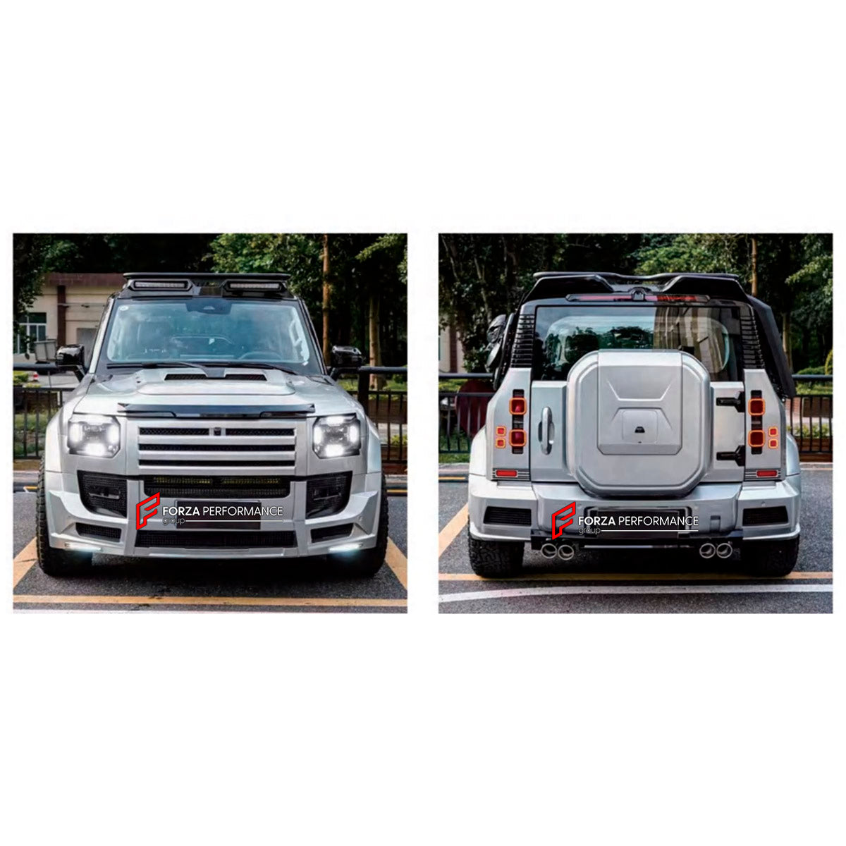 CONVERSION BODY KIT for JETOUR T2 TRAVELLER 2024+ UPGRADE to LAND ROVER DEFENDER L663 2020+ FORZA PERFORMANCE custom fit LM Style
Set includes:

Front Lip
Front Bumper Assembly
Front Grille
Hood Bonnet
Roof Light Bar
Front Fenders
Fender Flares
Rear Fenders
Roof Spoiler
Tail Lights
Rear Bumper Assembly
Rear Diffuser
Exhaust Tips
Material: Plastic

NOTE: Professional installation is required.