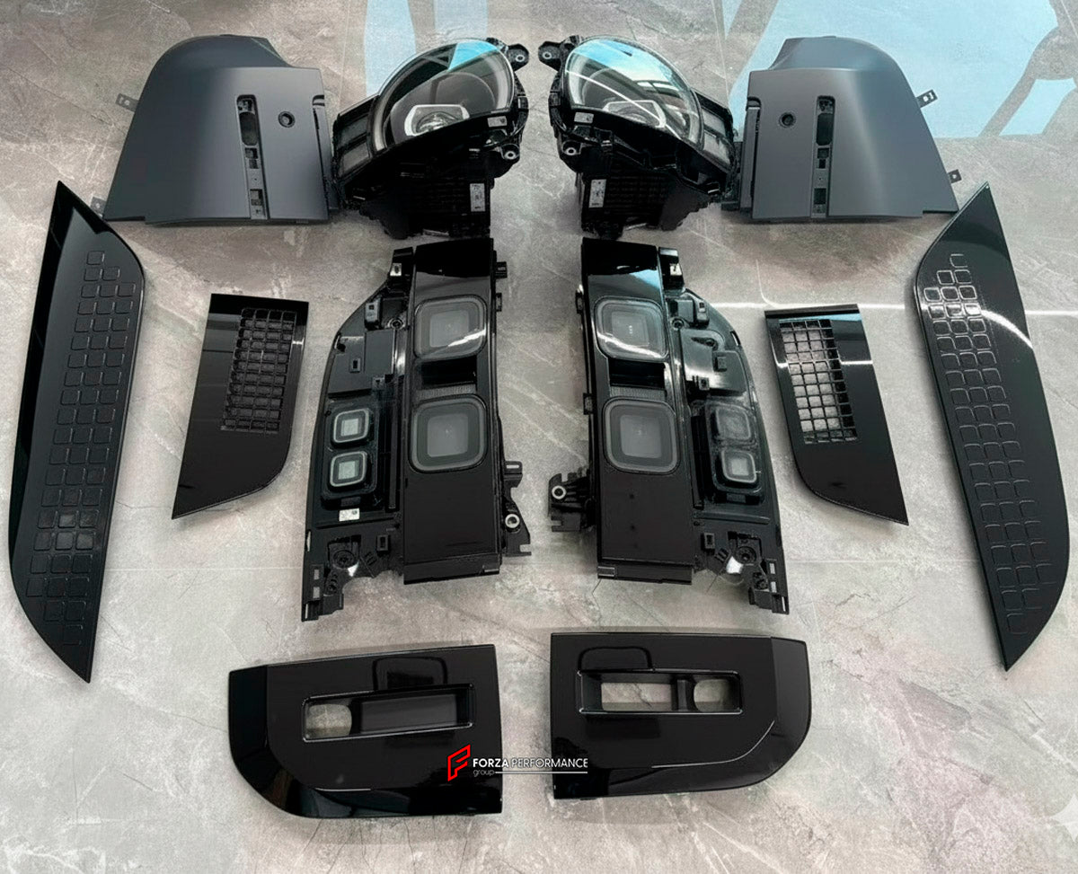 CONVERSION UPGRADE FACELIFT OLD TO NEW BODY KIT for Land Rover Defender L663 2020 - 2025 to Defender L663 Facelift 2026+
Set includes:

Front Headlights
Front Bumper Add ons
Front Hood Trims
Front Fender Vents
Rear Tail Lights Covers
Rear Bumper Add ons
Material: Plastic

NOTE: Professional installation is required.