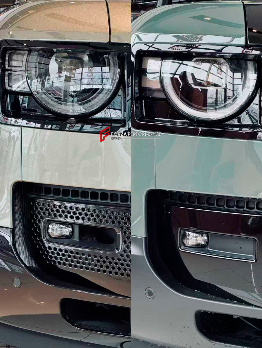 CONVERSION UPGRADE FACELIFT OLD TO NEW BODY KIT for Land Rover Defender L663 2020 - 2025 to Defender L663 Facelift 2026+
Set includes:

Front Headlights
Front Bumper Add ons
Front Hood Trims
Front Fender Vents
Rear Tail Lights Covers
Rear Bumper Add ons
Material: Plastic

NOTE: Professional installation is required.