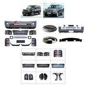 CONVERSION UPGRADE FACELIFT OLD TO NEW BODY KIT for Land Rover Discovery 4 2010 - 2013 to Discovery 4 2014+
Set includes:

Front Bumper Assembly
Front Headlights
Front Grille
License Plate
Side Mirror Covers
Fenders
Roof Spoiler
Tail Lights
Rear Bumper Assembly
Rear Diffuser
Material: Plastic

NOTE: Professional installation is required.