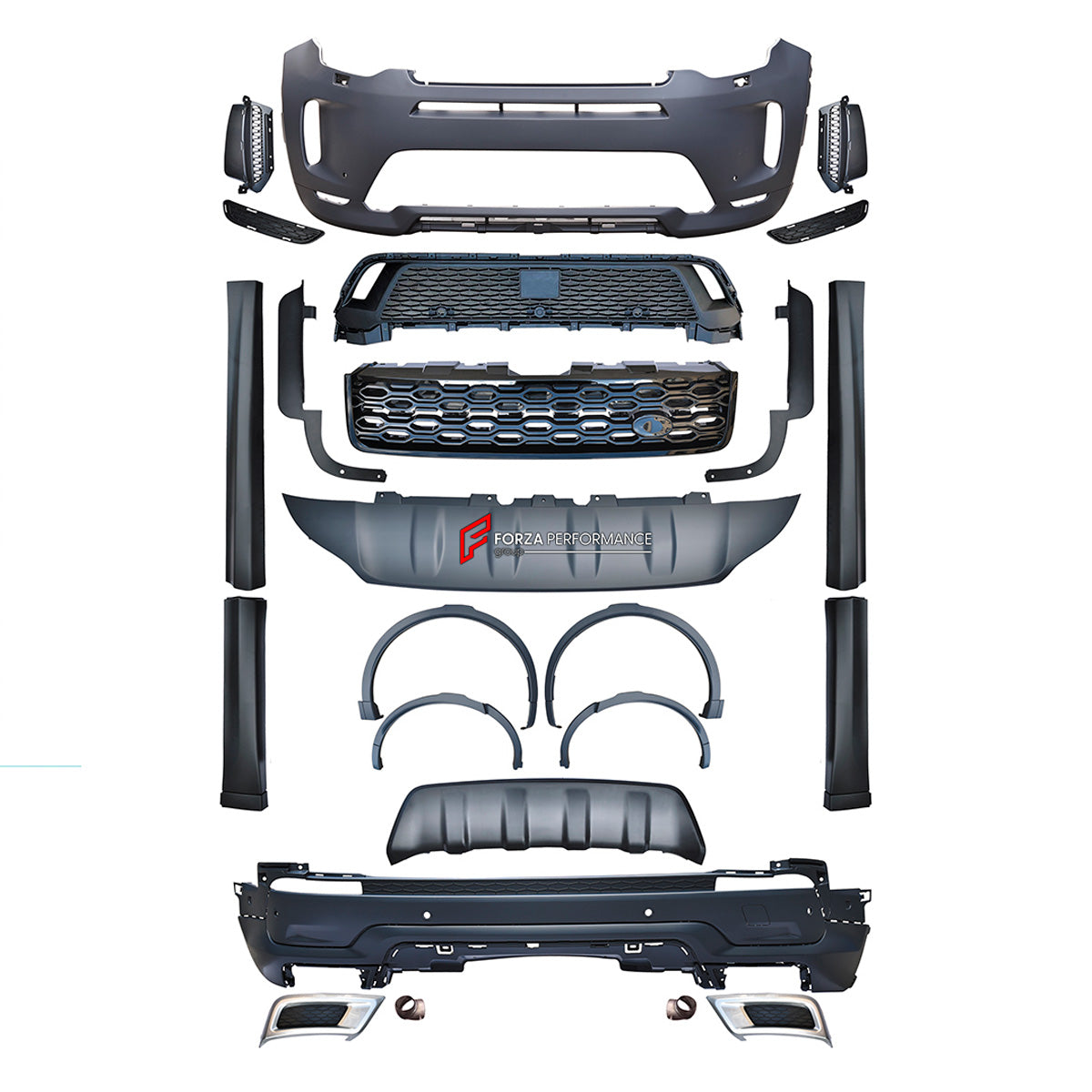 CONVERSION UPGRADE FACELIFT OLD TO NEW BODY KIT for Land Rover Discovery Sport 2013 - 2019 to Discovery Sport 2020+
Set includes:

Front Lip
Front Bumper Assembly
Front Grille
Side Skirts
Rear Bumper Assembly
Rear Diffuser
Exhaust Tips
Material: Plastic

NOTE: Professional installation is required.