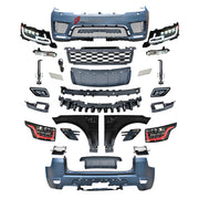 CONVERSION UPGRADE FACELIFT OLD TO NEW BODY KIT for Land Rover Range Rover Sport 2014 - 2017 to Sport Facelift 2022+
Set includes:

Front Lip
Front Bumper Assembly
Front Grille
Fenders
Side Skirts
Rear Bumper Assembly
Rear Diffuser
Exhaust Tips
Material: Plastic

NOTE: Professional installation is required.