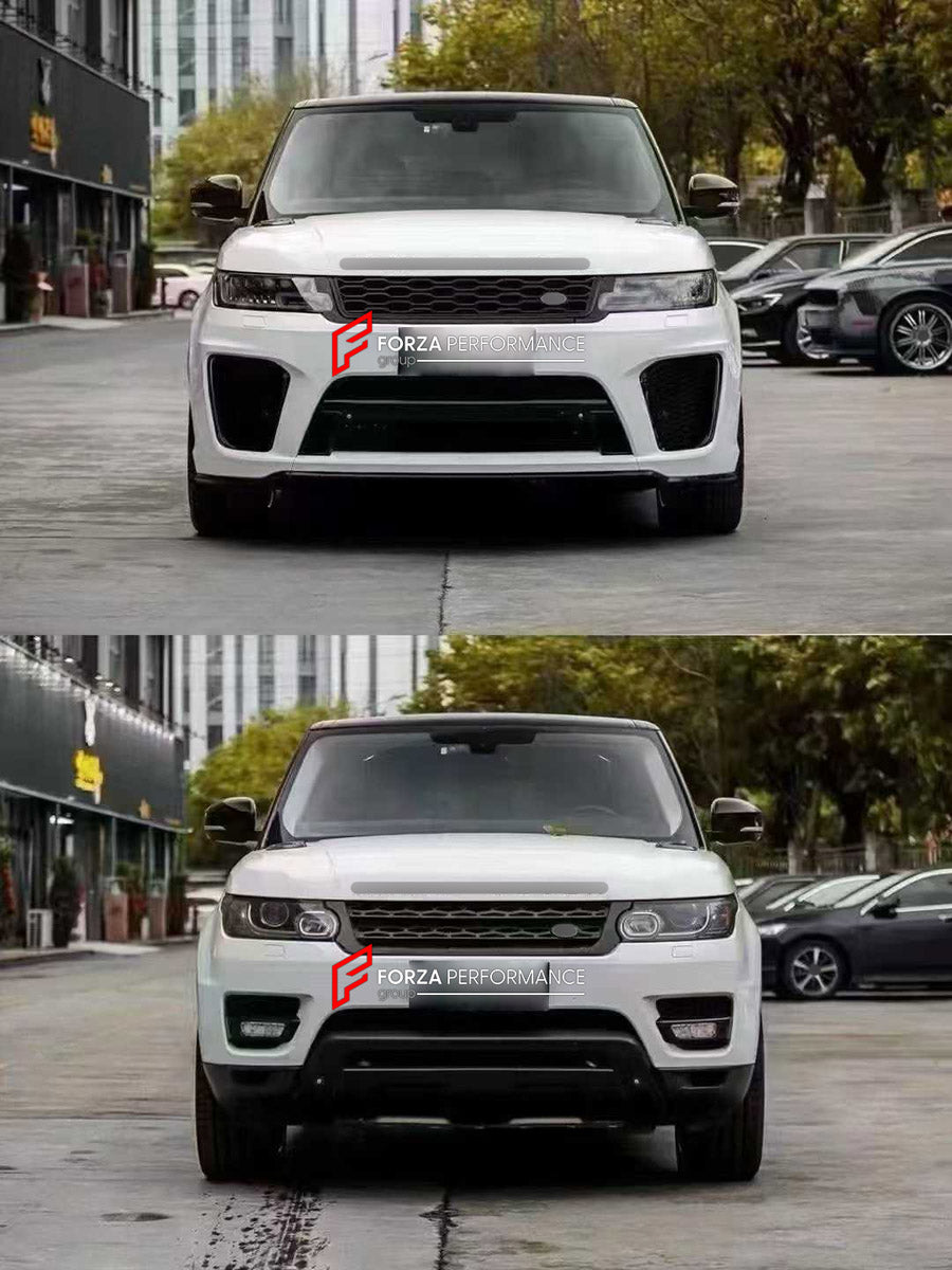 CONVERSION BODY KIT for LAND ROVER RANGE ROVER SPORT L494 2013 - 2018 UPGRADE to SVR L494 FACELIFT 2017 - 2022 FORZA PERFORMANCE custom fit SVR Style

Set includes:
Front Bumper Assembly
Front Grille
Headlights
Front Fenders
Side Skirts
Tail Lights
Rear Bumper Assembly
Exhaust Tips

Material: Plastic

NOTE: Professional installation is required.