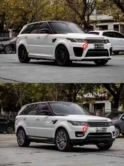 CONVERSION BODY KIT for LAND ROVER RANGE ROVER SPORT L494 2013 - 2018 UPGRADE to SVR L494 FACELIFT 2017 - 2022 FORZA PERFORMANCE custom fit SVR Style

Set includes:
Front Bumper Assembly
Front Grille
Headlights
Front Fenders
Side Skirts
Tail Lights
Rear Bumper Assembly
Exhaust Tips

Material: Plastic

NOTE: Professional installation is required.