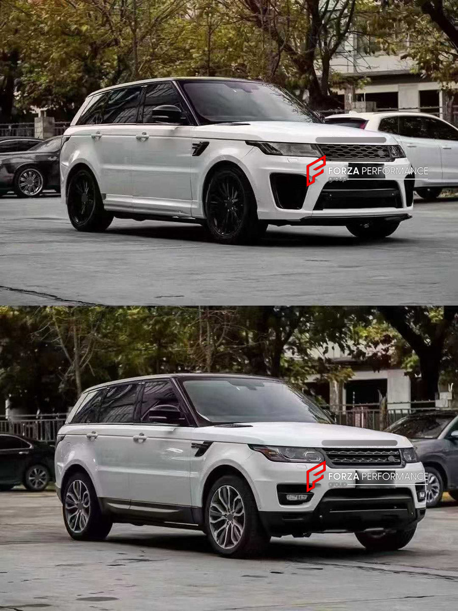 CONVERSION BODY KIT for LAND ROVER RANGE ROVER SPORT L494 2013 - 2018 UPGRADE to SVR L494 FACELIFT 2017 - 2022 FORZA PERFORMANCE custom fit SVR Style

Set includes:
Front Bumper Assembly
Front Grille
Headlights
Front Fenders
Side Skirts
Tail Lights
Rear Bumper Assembly
Exhaust Tips

Material: Plastic

NOTE: Professional installation is required.
