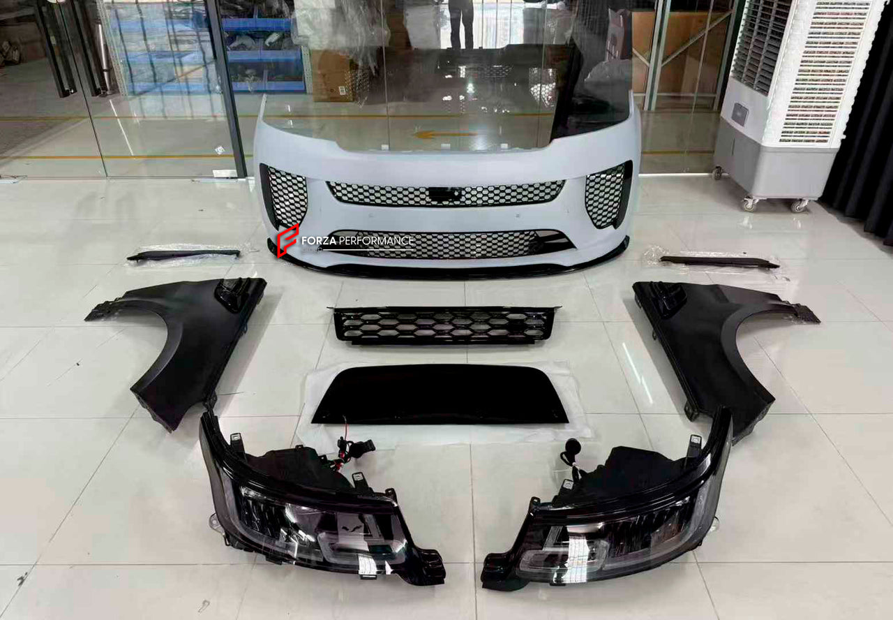 CONVERSION L461 SV STYLE BODY KIT for LAND ROVER RANGE ROVER SPORT L494 2013 - 2022
Set includes:

Front Lip
Front Bumper Assembly
Front Grille
Headlights
Front Fenders
Material: Plastic + Aluminium

NOTE: Professional installation is required.