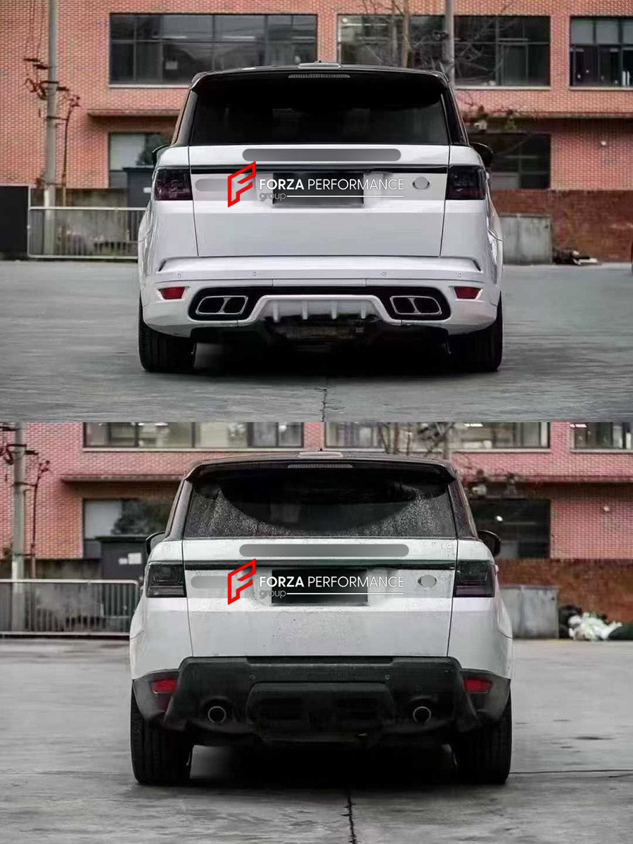 CONVERSION BODY KIT for LAND ROVER RANGE ROVER SPORT L494 2013 - 2018 UPGRADE to SVR L494 FACELIFT 2017 - 2022 FORZA PERFORMANCE custom fit SVR Style

Set includes:
Front Bumper Assembly
Front Grille
Headlights
Front Fenders
Side Skirts
Tail Lights
Rear Bumper Assembly
Exhaust Tips

Material: Plastic

NOTE: Professional installation is required.