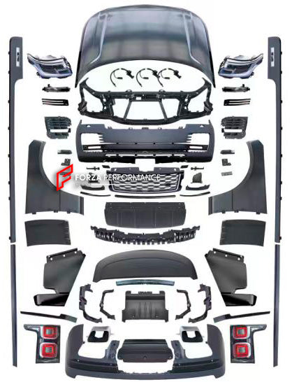 CONVERSION BODY KIT FOR LAND ROVER RANGE ROVER VOGUE L322 2002 - 2012 UPGRADE to L405 FACELIFT 2017 - 2021

Set includes:
Front lip

Front Bumper Assembly
Headlights
Front Fenders - Iron
Hood / Bonnet - Aluminum

Front Grille

Lower mesh grille
Rear bumper
Rear Tail lights

Material: Plastic + Aluminum + Iron