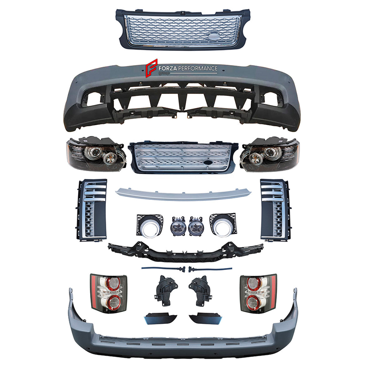 CONVERSION UPGRADE FACELIFT OLD TO NEW BODY KIT for Land Rover Range Rover Vogue 2005 - 2009 to Vogue 2010 - 2012
Set includes:

Front Lip
Front Bumper Assembly
Front Grille
Rear Bumper Assembly
Material: Plastic

NOTE: Professional installation is required.