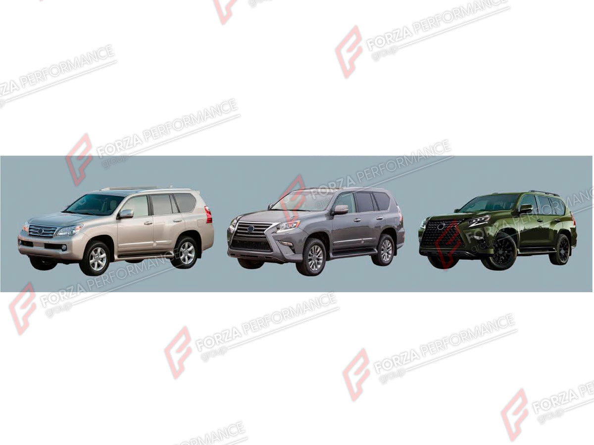 CONVERSION BODY KIT for LEXUS GX460 J150 2009 - 2019 UPGRADE to GX460 J150 FACELIFT 2020 - 2023 FORZA PERFORMANCE custom fit Black Edition Style
Set includes:

Front Lip
Front Bumper Assembly
Front Grille
Headlights
Tail Lights
Rear Bumper Assembly
Rear Diffuser
Material: Plastic

NOTE: Professional installation is required.