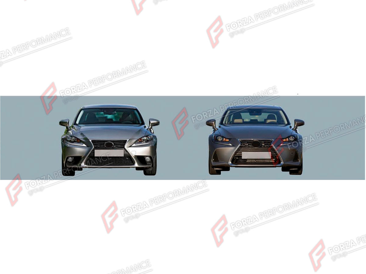 CONVERSION BODY KIT for LEXUS IS250 2013 - 2016 UPGRADE to IS250 FACELIFT 2020+

Set includes:
Front Lip
Front Bumper Assembly
Front Grille
Headlights
License Plate
Front Fenders
Fender Flares
Rear Fenders

Material: Plastic

NOTE: Professional installation is required.