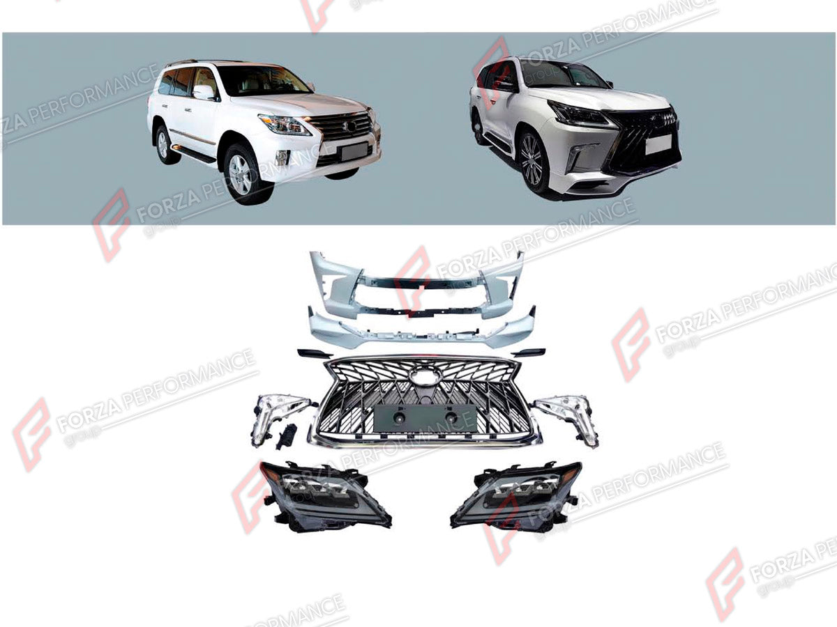 CONVERSION BODY KIT for LEXUS LX570 J200 2007 - 2015 UPGRADE to LX570 J200 FACELIFT 2015 - 2023 FORZA PERFORMANCE custom fit TRD Style
Set includes:

Front Bumper Assembly
Front Grille
Headlights
Rear Bumper
Material: Plastic

NOTE: Professional installation is required.