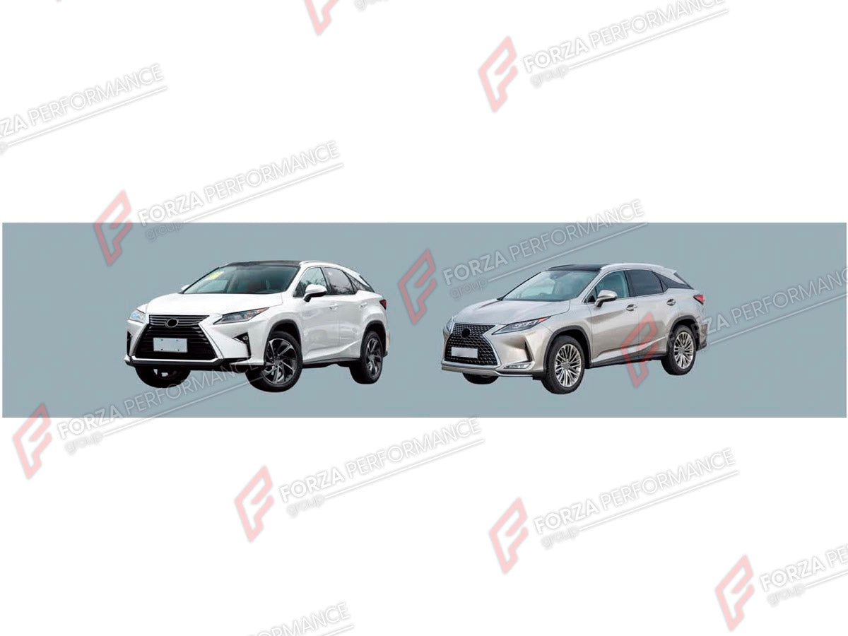 CONVERSION BODY KIT for LEXUS RX300 AL20 2015 - 2019 UPGRADE to RX300 AL20 FACELIFT 2019 - 2023 FORZA PERFORMANCE custom fit OEM Style

Set includes:
Front Bumper Assembly
Front Grille
Headlights
Tail Lights
Rear Bumper Assembly

Material: Plastic

NOTE: Professional installation is required.