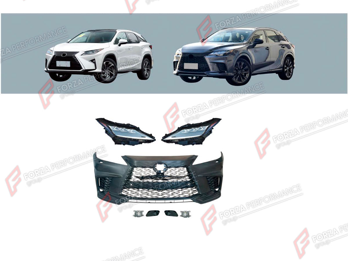 CONVERSION BODY KIT for LEXUS RX300 AL20 2015 - 2019 UPGRADE to RX300 AL30 2022+ FORZA PERFORMANCE custom fit Sport Style

Set includes:
Front Bumper Assembly
Front Grille
Headlights

Material: Plastic

NOTE: Professional installation is required.