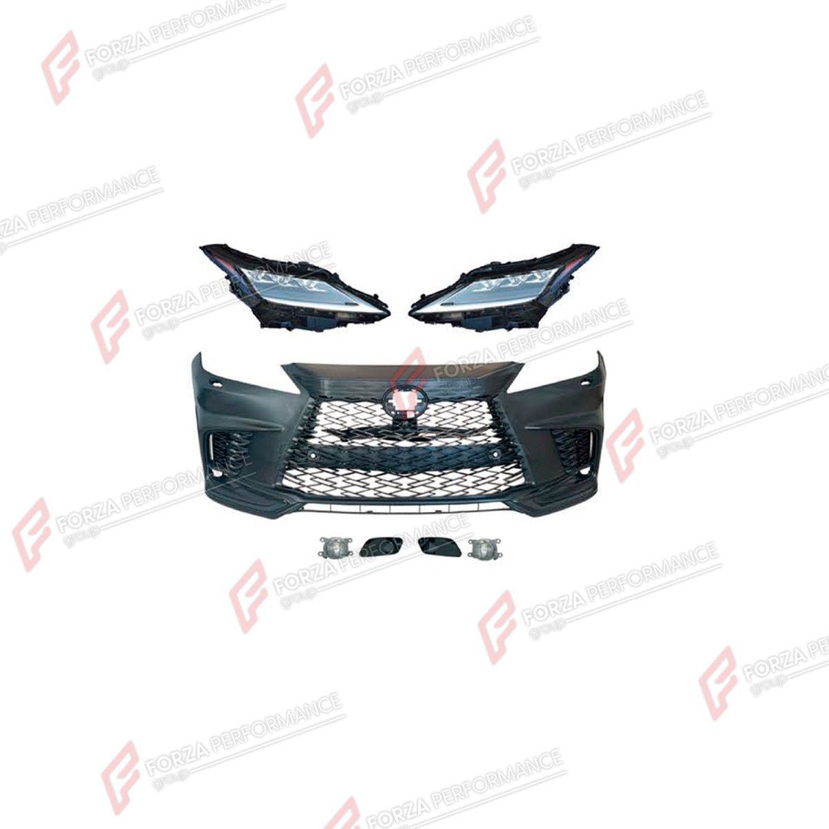 CONVERSION BODY KIT for LEXUS RX300 AL20 2015 - 2019 UPGRADE to RX300 AL30 2022+ FORZA PERFORMANCE custom fit Sport Style

Set includes:
Front Bumper Assembly
Front Grille
Headlights

Material: Plastic

NOTE: Professional installation is required.