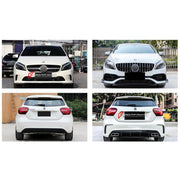 CONVERSION BODY KIT for MERCEDES-BENZ A-CLASS W176 2013 - 2017 UPGRADE to A-CLASS AMG W176 A45 2015 - 2018 FORZA PERFORMANCE custom fit A45 AMG Style
Set includes:

Front Lip
Front Bumper Assembly
Front Grille
Side Skirts
Roof Spoiler
Rear Bumper Assembly
Rear Diffuser

Material: Plastic