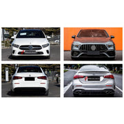 CONVERSION BODY KIT for MERCEDES-BENZ A-CLASS W177 SEDAN 2018 - 2022 UPGRADE to A-CLASS AMG W177 A45S 2019 - 2022 FORZA PERFORMANCE custom fit A45S AMG Style

Set includes:
Front Lip
Front Bumper Assembly
Front Grille
Hood Bonnet
Side Skirts
Rear Bumper Assembly
Rear Diffuser
Exhaust Tips

Material: Plastic

NOTE: Professional installation is required.