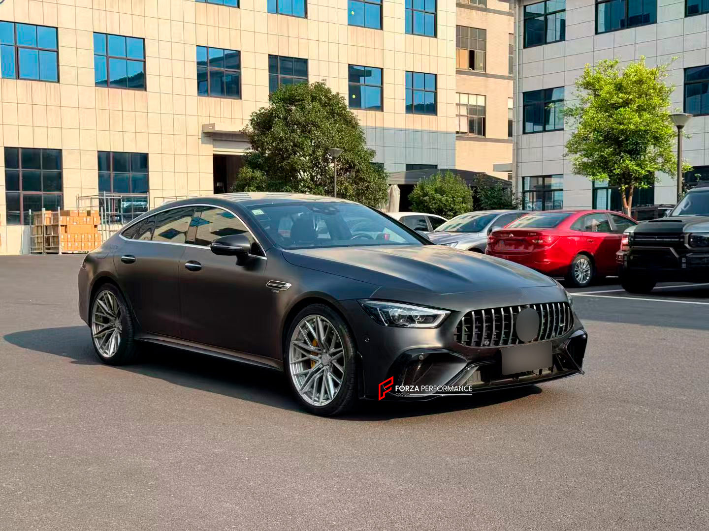 CONVERSION BODY KIT for MERCEDES BENZ AMG GT X290 GT43 GT50 GT53 UPGRADE to GT63 2018+

Set includes:

Front Lip
Front Bumper
Front Bumper Air Vents
Front Grille
Front Air Vents
Rear Bumper
Rear Diffuser
Exhaust Tips

Material: Plastic

Note: Professional installation is required.