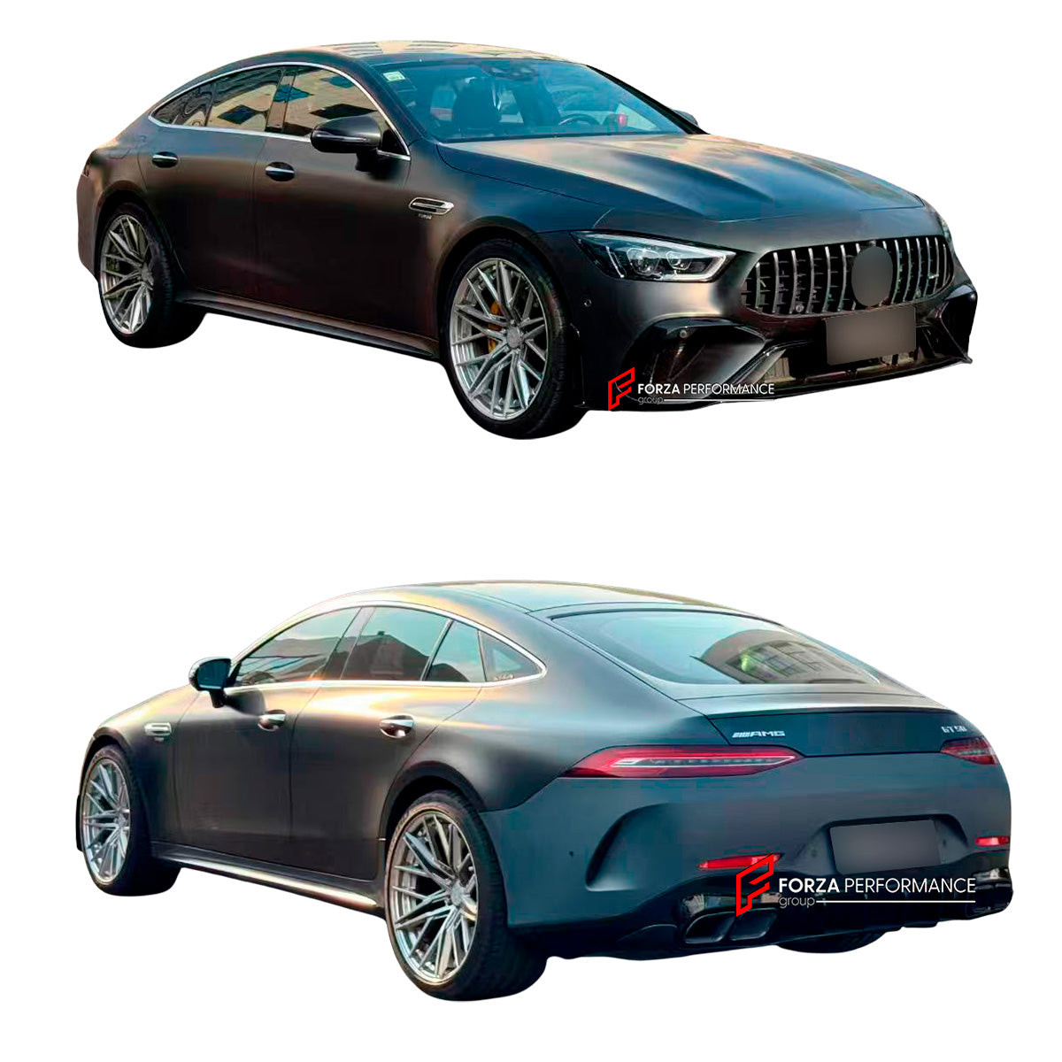 CONVERSION BODY KIT for MERCEDES BENZ AMG GT X290 GT43 GT50 GT53 UPGRADE to GT63 2018+

Set includes:

Front Lip
Front Bumper
Front Bumper Air Vents
Front Grille
Front Air Vents
Rear Bumper
Rear Diffuser
Exhaust Tips

Material: Plastic

Note: Professional installation is required.