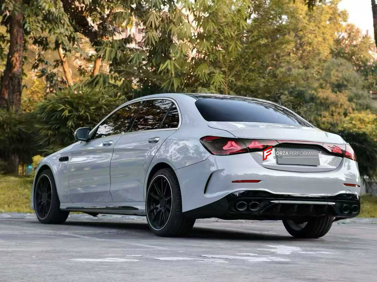 CONVERSION BODY KIT for MERCEDES-BENZ C-CLASS W205 2014 - 2022 UPGRADE to C63 AMG W206 2022+ FORZA PERFORMANCE custom fit C63 AMG Style

Set includes:
Front Lip
Front Bumper Assembly
Front Grille
Headlights
Hood Bonnet
Front Fenders
Trunk Lid
Tail Lights
Rear Bumper Assembly
Rear Diffuser
Exhaust Tips

Material: Plastic

NOTE: Professional installation is required.