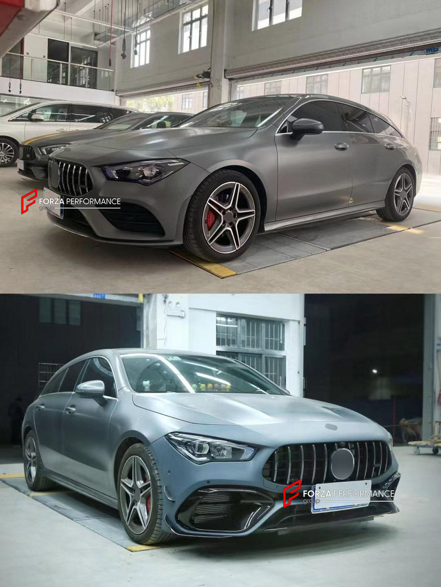 CONVERSION BODY KIT for MERCEDES-BENZ CLA-CLASS X118 2019 - 2023 UPGRADE to CLA45 S AMG X118 2019 - 2023 FORZA PERFORMANCE custom fit AN Style

Set includes:
Front Lip
Front Bumper Assembly
Front Grille
Rear Diffuser
Exhaust Tips

Material: Plastic

NOTE: Professional installation is required.