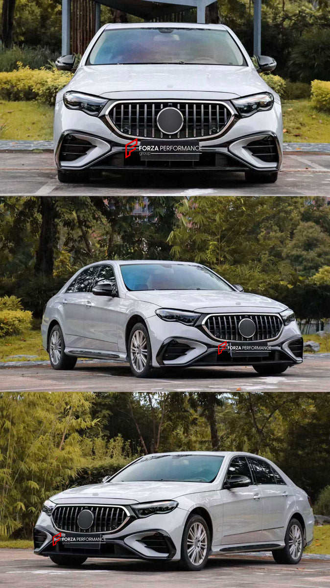 CONVERSION BODY KIT for MERCEDES-BENZ E-CLASS W212 2009 - 2016 UPGRADE to E53 W214 AMG 2024+

Set includes:
Front Lip
Front Bumper Assembly
Front Grille
Headlights
Hood Bonnet
Front Fenders
Side Mirror Covers
Trunk Lid
Tail Lights
Rear Bumper Assembly
Rear Diffuser
Exhaust Tips

Material: Plastic

NOTE: Professional installation is required.