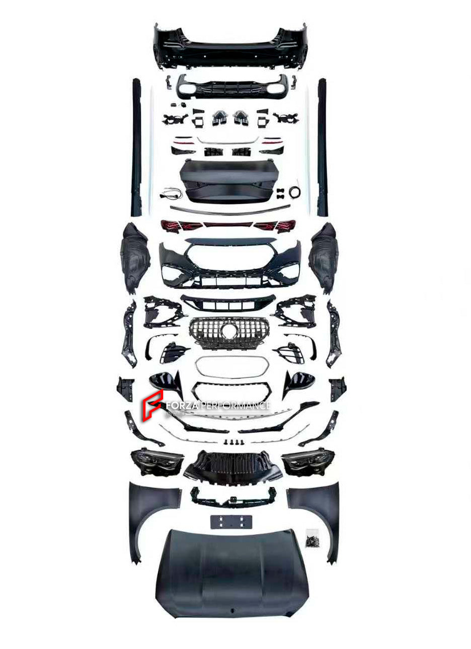 CONVERSION BODY KIT for MERCEDES-BENZ E-CLASS W212 2009 - 2016 upgrade to E53 W214 2023+

Set includes:

Front Bumper Assembly
Front Grille
Headlights
Hood / Bonnet
Front Fenders
Side Mirrors
Side Skirts
Rear Bumper
Tail Lights
Trunk
Rear Diffuser
Exhaust Tips

Material: Plastic, Aluminium

NOTE: Professional installation is required.