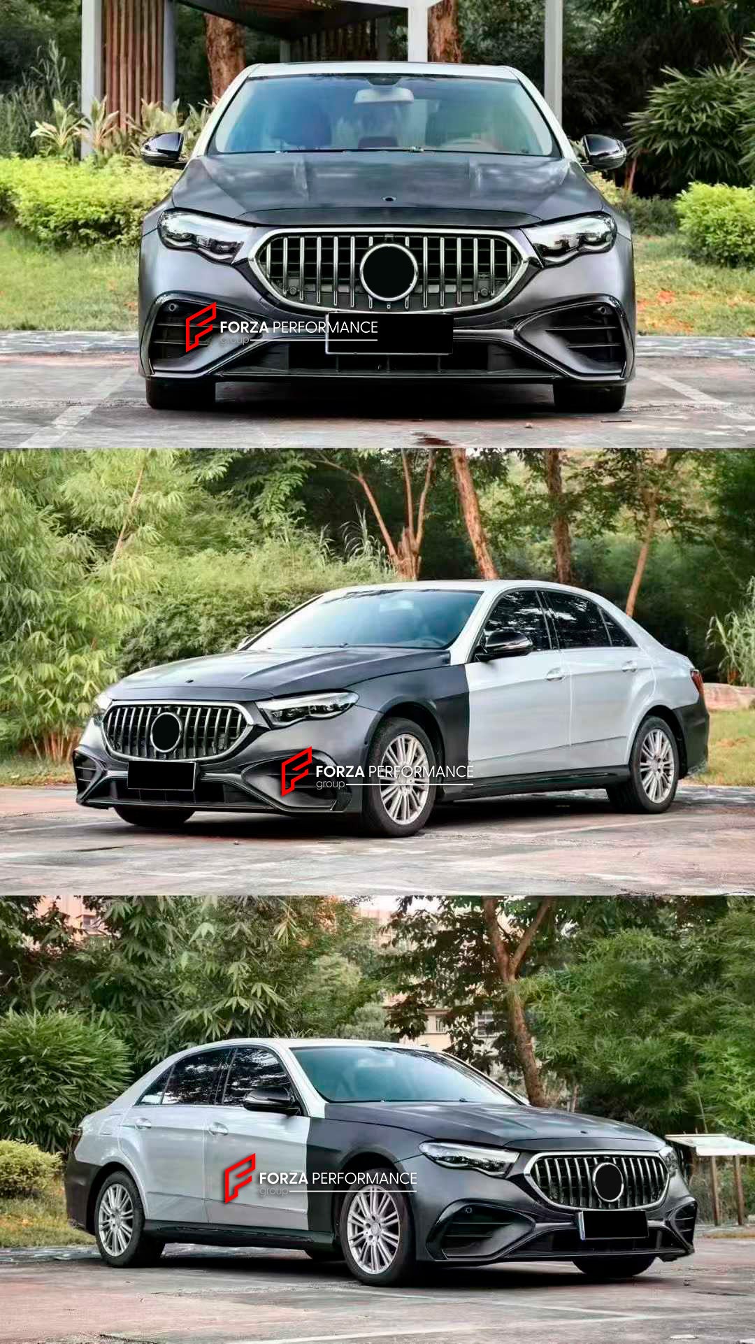 CONVERSION BODY KIT for MERCEDES-BENZ E-CLASS W212 2009 - 2016 upgrade to E53 W214 2023+

Set includes:

Front Bumper Assembly
Front Grille
Headlights
Hood / Bonnet
Front Fenders
Side Mirrors
Side Skirts
Rear Bumper
Tail Lights
Trunk
Rear Diffuser
Exhaust Tips

Material: Plastic, Aluminium

NOTE: Professional installation is required.