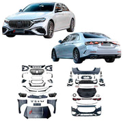 CONVERSION UPGRADE FACELIFT OLD TO NEW BODY KIT for Mercedes Benz E CLASS W213 2017 - 2024 to W214 E53 AMG 2024+
Set includes:

Front Lip
Front Bumper Assembly
Front Grille
Hood Bonnet
Front Fenders
Side Skirts
Trunk Lid
Rear Bumper Assembly
Rear Diffuser
Exhaust Tips
Material: Plastic

NOTE: Professional installation is required.