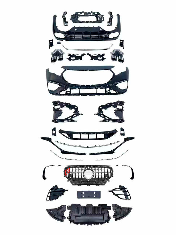 CONVERSION BODY KIT for MERCEDES BENZ E CLASS W214 E350 E450 AMG LINE 2023+ UPGRADE to AMG W214 E53 2024+

Set includes:

Front Bumper

Rear Diffuser
Exhaust Tips

Material: Plastic

NOTE: Professional installation is required.