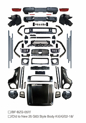 CONVERSION BODY KIT for MERCEDES BENZ W463 FACELIFT 1999 - 2018 UPGRADE to AMG G63 W465 2024+



&nbsp;Set includes:

Front Bumper
Front Grille
Hood/Bonnet
Headlights
Headlights Covers
Fender Flares
Door Trims
Side Skirts

Rear Bumper
Tail Lights
Fender Liners
Rear Bumper


Material: Plastic

Note: Professional installation is required.

Each part can be sent separately. If you need a specific part, please contact us.

Please let us know what product are you interested in exactly.

Contact us for pricing.

