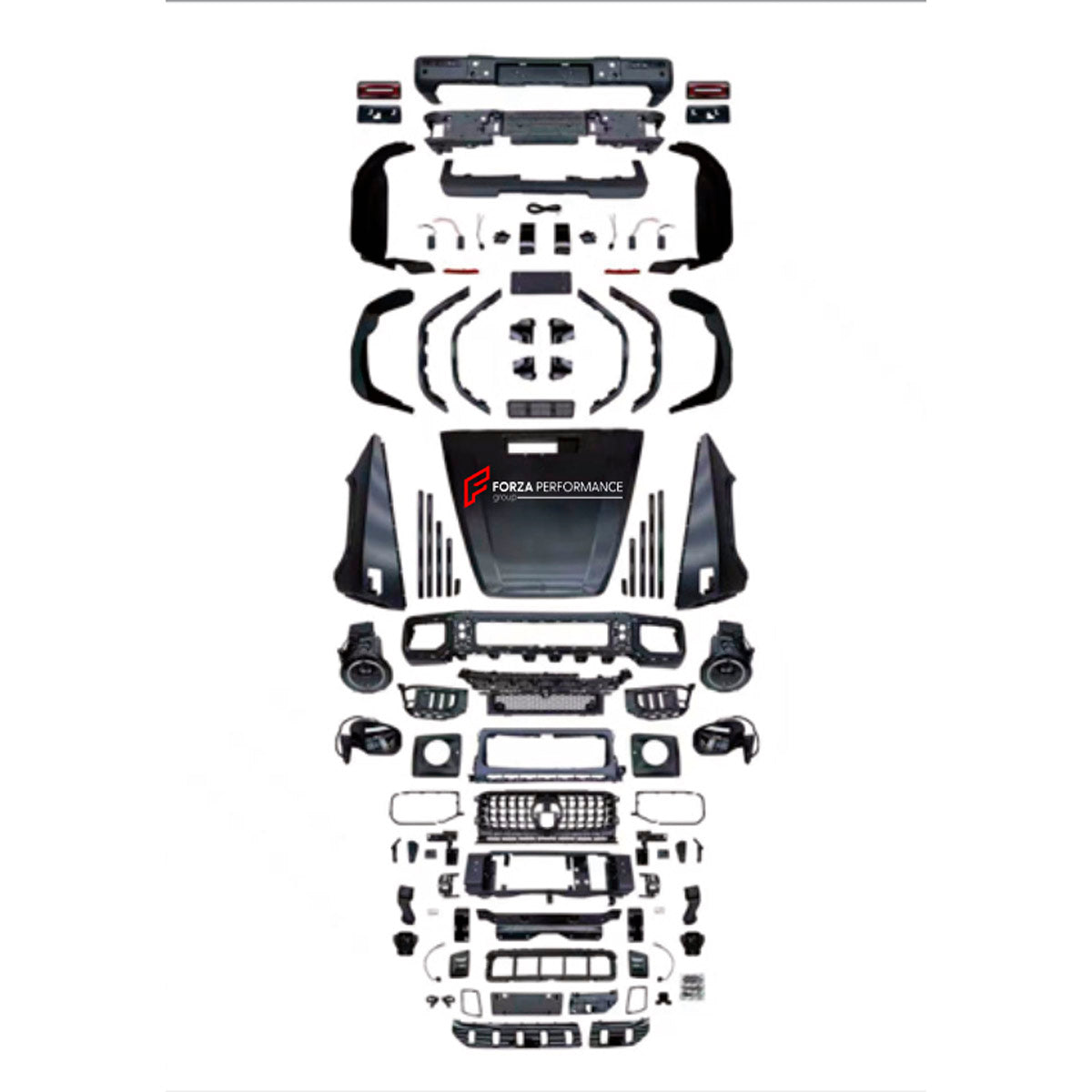 CONVERSION UPGRADE FACELIFT OLD TO NEW BODY KIT for Mercedes-Benz G-Class W463 2008 - 2018 to G-Class W465 G63 2025+
Set includes:

Front Bumper Assembly
Front Grille
Front Headlights
License Plate
Hood Bonnet
Front Fenders
Rear Fenders
Tail Lights
Rear Bumper Assembly
Rear Diffuser
Material: Plastic

NOTE: Professional installation is required.