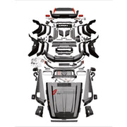 CONVERSION BODY KIT for MERCEDES-BENZ G-CLASS W463 2008 - 2018 UPGRADE to G-CLASS W464 2019 - 2024 FORZA PERFORMANCE custom fit Rocket Style
Set includes:

Front Lip
Front Bumper Assembly
Front Grille
Front Headlights
License Plate
Hood Bonnet
Front Fenders
Body Side Door Moldings
Rear Fenders
Tail Lights
Rear Spoiler Wing
Rear Bumper Assembly
Rear Diffuser
Exhaust Tips
Material: Plastic

NOTE: Professional installation is required.