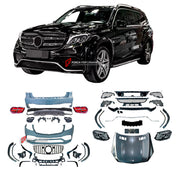 CONVERSION BODY KIT for MERCEDES-BENZ GL X166 2013 - 2016 upgrade to GLS63 AMG X166 2015 - 2019

Set includes:

Front Bumper Assembly
Grille
Headlights
Hood / Bonnet
Fender Flares
Rear Tail Lights
Rear Bumper
Rear Diffuser
Exhaust Tips

NOTE: Professional installation is required